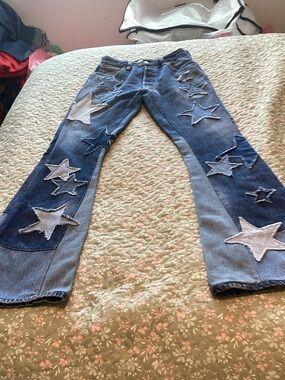 Re Done Star Patchwork Two-Tone Blue Denim Jeans 23